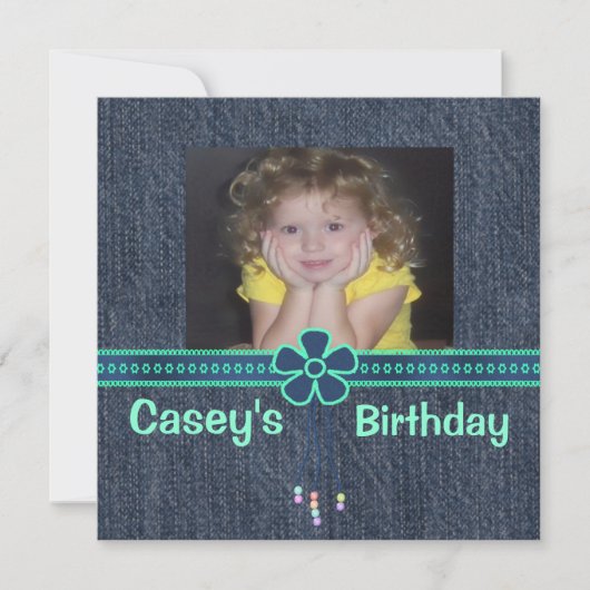 Blauw Jean Denim Birthday Invitation Kaart (Voorkant)