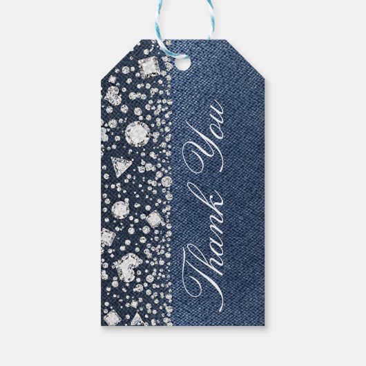 Blauw Jean Denim & Diamonds Bling Diamond Glam Cadeaulabel (Achterkant)