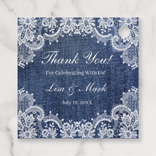 Blauw Jean Denim en kant Bedankjes Labels (Achterkant)