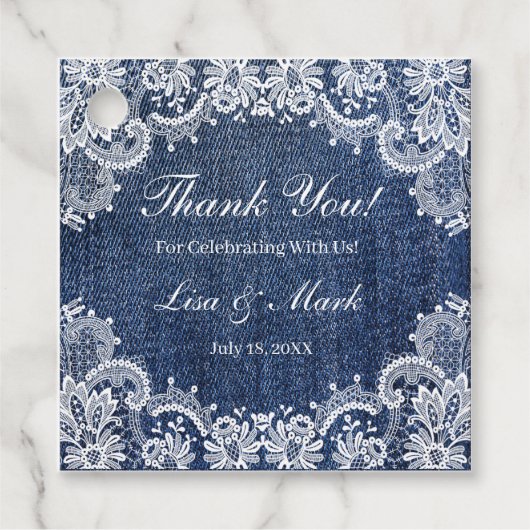 Blauw Jean Denim en kant Bedankjes Labels (Voorkant)