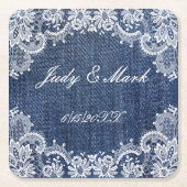 Blauw Jean Denim en kant Kartonnen Onderzetters (Voorkant)