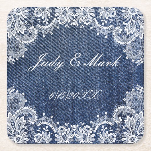 Blauw Jean Denim en kant Kartonnen Onderzetters (Voorkant)