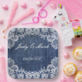 Blauw Jean Denim en kant Papieren Bordje (Feest)