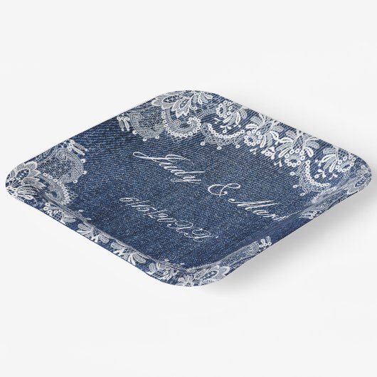 Blauw Jean Denim en kant Papieren Bordje (Gebogen)