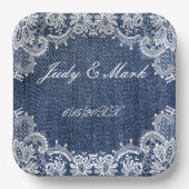 Blauw Jean Denim en kant Papieren Bordje (Voorkant)