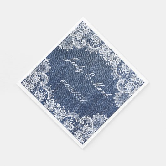 Blauw Jean Denim en Lace Paper Servet (Hoek)