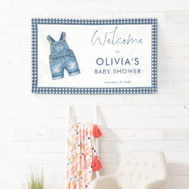 Blauw Jean Denim Gingham Jongen Welkom Baby Borrel Spandoek