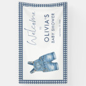 Blauw Jean Denim Gingham Jongen Welkom Baby Borrel Spandoek (Verticaal)