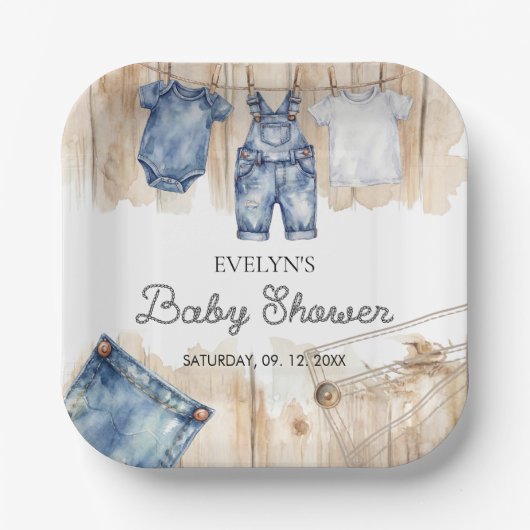 Blauw Jean Denim Papieren Bordje (Voorkant)