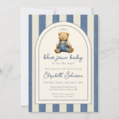 Blauw Jean Denim Teddybeer QR Code Baby Shower Uit Kaart (Voorkant)