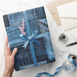 Blauw Jean Denim Vervuild Patroon Inpakpapier