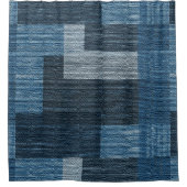 Blauw Jean patch Werk Faux Burlap Douchegordijn (Voorkant)
