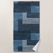 Blauw Jean patch Werk Faux Burlap Strandlaken (Voorkant)