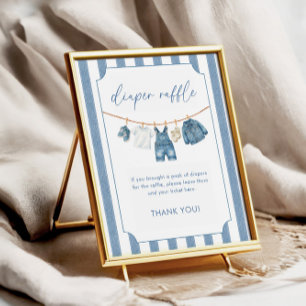 Blauw jeans baby baby shower luier raffle bord poster