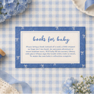 Blauw jeans baby denim strik boeken voor babyfeest notitiekaartje