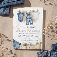 Blauw jeans baby shower uitnodiging