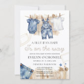 Blauw jeans baby shower uitnodiging (Voorkant)