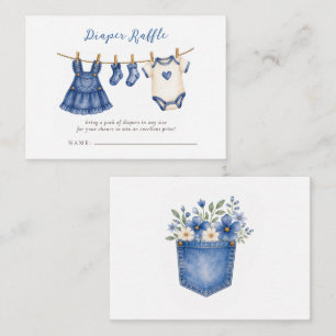 Blauw jeans babymadchen babyshower luier raffle informatiekaartje