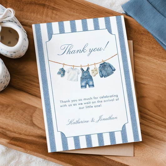 Blauw jeans babyshower bedankkaart