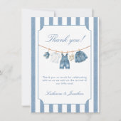 Blauw jeans babyshower bedankkaart (Voorkant)