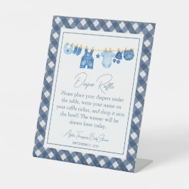 Blauw jeans babyshower reclamebord met voetstuk