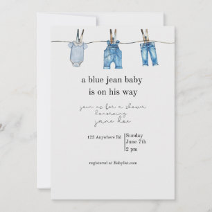 Blauw jeans babyshower uitnodiging