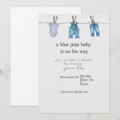 Blauw jeans babyshower uitnodiging (Voorkant / Achterkant)