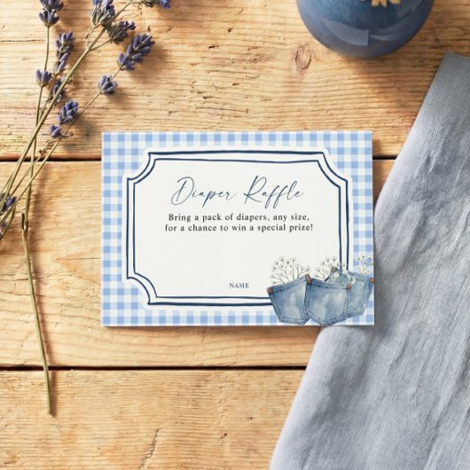 Blauw jeans luier tombola kaart