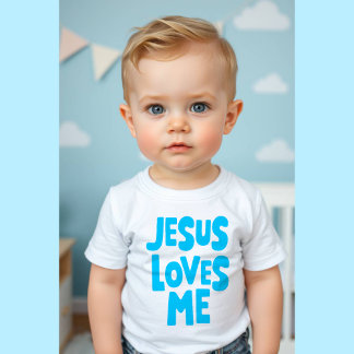 Blauw 'Jesus Loves Me' baby T-shirt