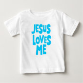 Blauw "Jesus Loves Me" Baby T-shirt (Voorkant)
