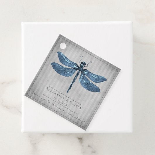 Blauw Jeweled Dragonfly Bruiloft Bedankjes Labels (In situ)