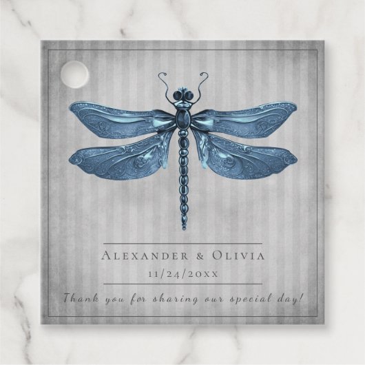 Blauw Jeweled Dragonfly Bruiloft Bedankjes Labels (Voorkant)