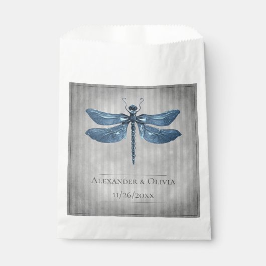 Blauw Jeweled Dragonfly Bruiloft Bedankzakje (Voorkant)