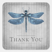 Blauw Jeweled Dragonfly bruiloft dank u Vierkante Sticker (Voorkant)