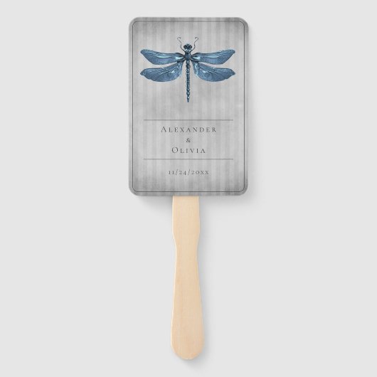 Blauw Jeweled Dragonfly bruiloft gunst Handwaaier (Achterkant)
