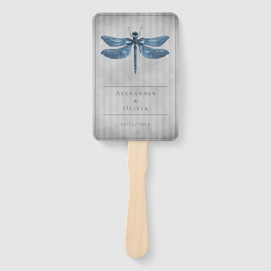 Blauw Jeweled Dragonfly bruiloft gunst Handwaaier (Voorkant)