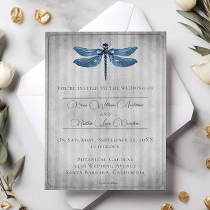 Blauw Jeweled Dragonfly Bruiloft Kaart