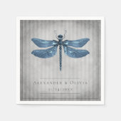 Blauw Jeweled Dragonfly Bruiloft Servet (Voorkant)