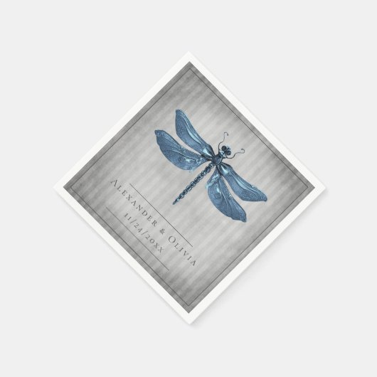 Blauw Jeweled Dragonfly Bruiloft Servet (Hoek)