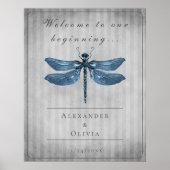 Blauw Jeweled Dragonfly Bruiloft Welkom Poster (Voorkant)