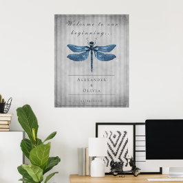 Blauw Jeweled Dragonfly Bruiloft Welkom Poster