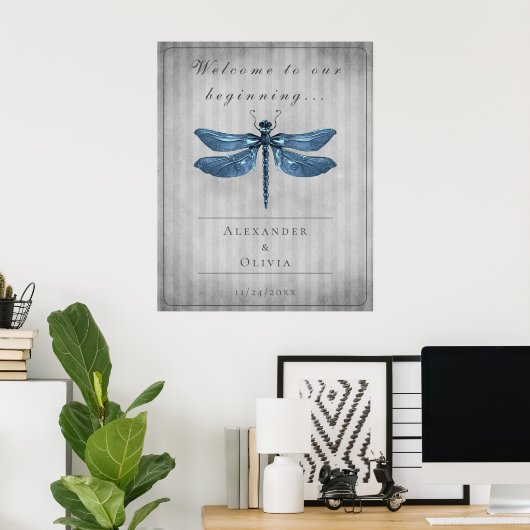 Blauw Jeweled Dragonfly Bruiloft Welkom Poster (Thuiskantoor)