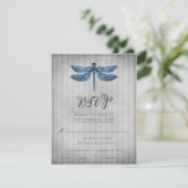 Blauw Jeweled Dragonfly Wedding RSVP Kaartje (Staand voorkant)