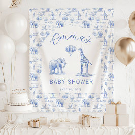 Blauw Jongen Baby Shower Slagboom Safari Toile Wandkleed