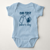 Blauw Jongen "Onze Eerste Vaderdag" Kids Romper (Voorkant)