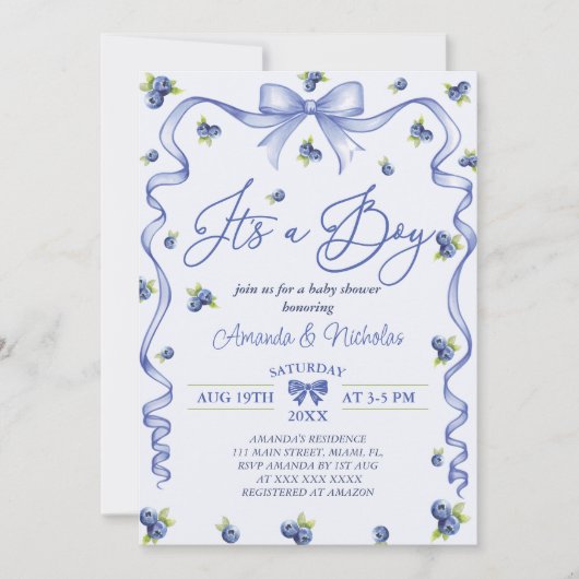 Blauw Jongens Blauwebes Babyshower Kaart (Voorkant)