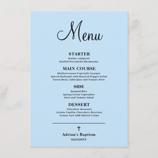 Blauw Jongens Doop Menu (Voorkant)