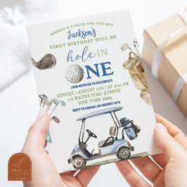 Blauw Jongens Golf Hole in One Buiten Verjaardag Kaart