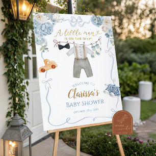 Blauw Jongens Kleren Baby Shower Welkomstbord Poster