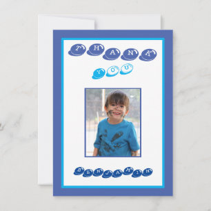 Blauw jongens verjaardag bedank kaart met foto voo